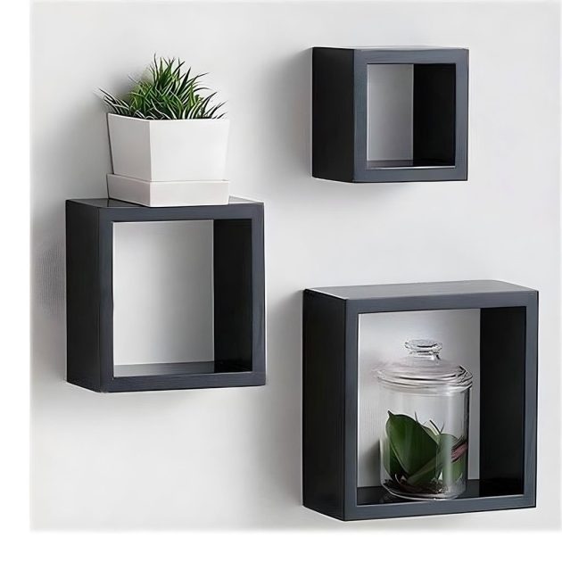 3 أرفف جدارية خشبية مربعة