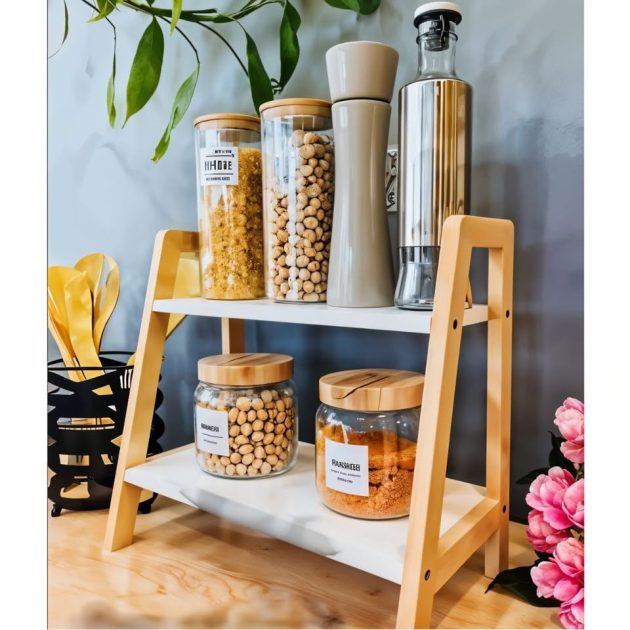 رف من الخيزران المزخرف للحمام والكتب