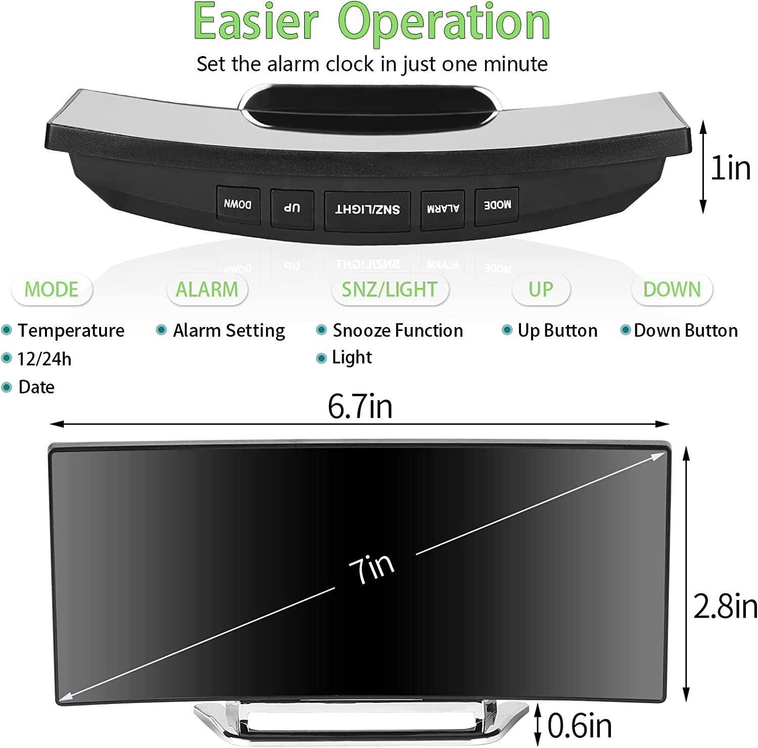 ساعة وساعة منبه مع ميزان حرارة إلكتروني للطاولة وإضاءة - Image 2