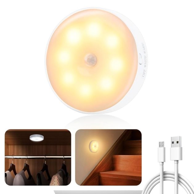 مصباح ذكي قابل لإعادة الشحن لاسلكيًا مزود بمستشعر حركة