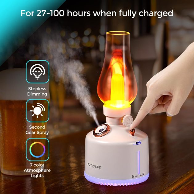 مصباح عتيق الطراز وجهاز ترطيب هواء لاسلكي قابل لإعادة