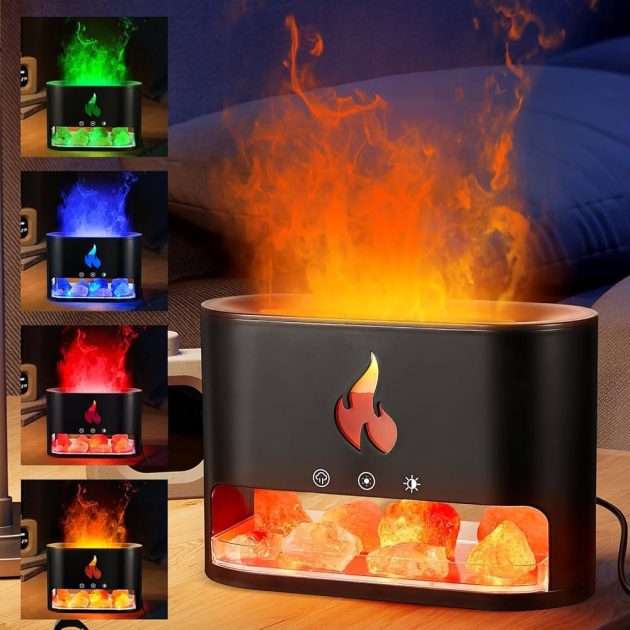 موزع للزيوت العطرية مع لهب وأحجار ملح كريستالية