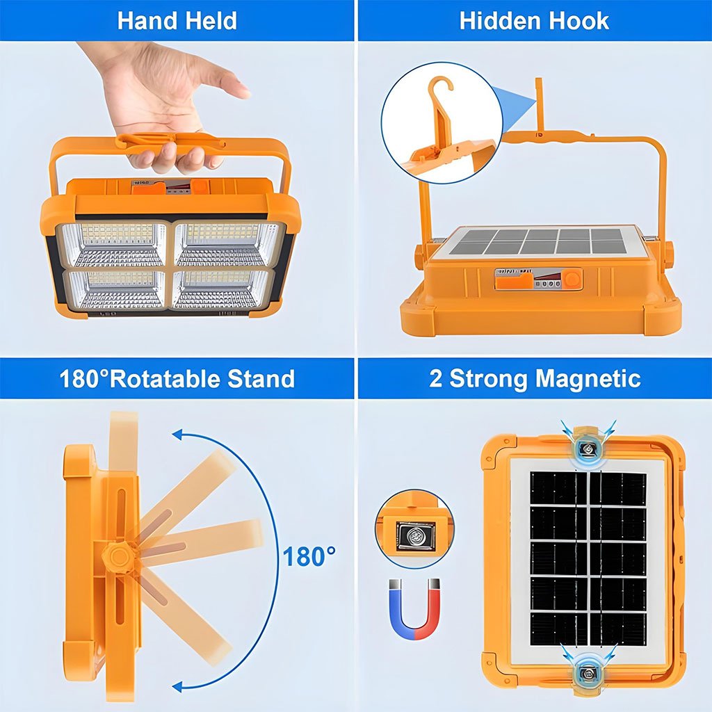 كشاف قابل لإعادة الشحن بقوة واط مزود بلوحة شمسية - Image 5