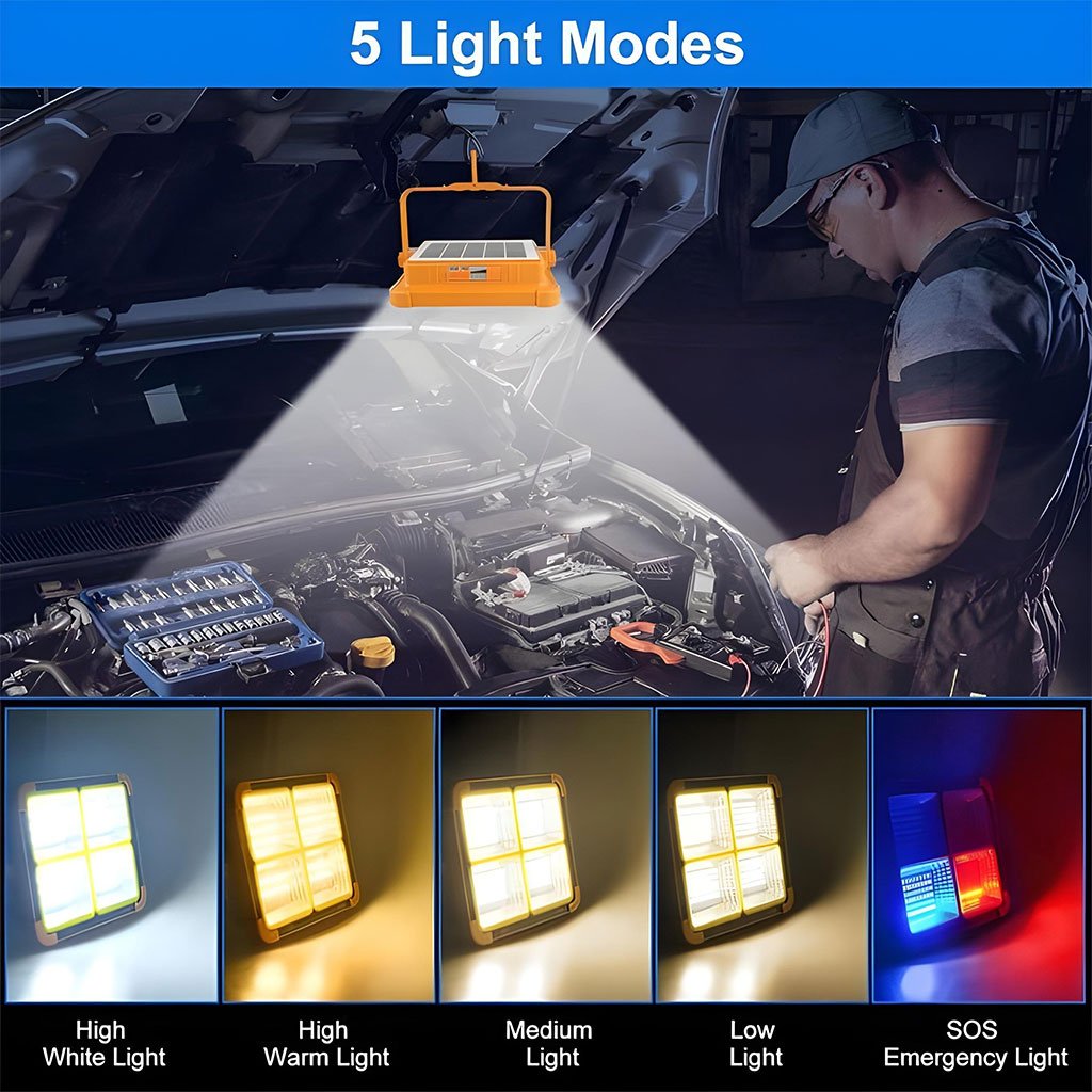 كشاف قابل لإعادة الشحن بقوة واط مزود بلوحة شمسية - Image 4