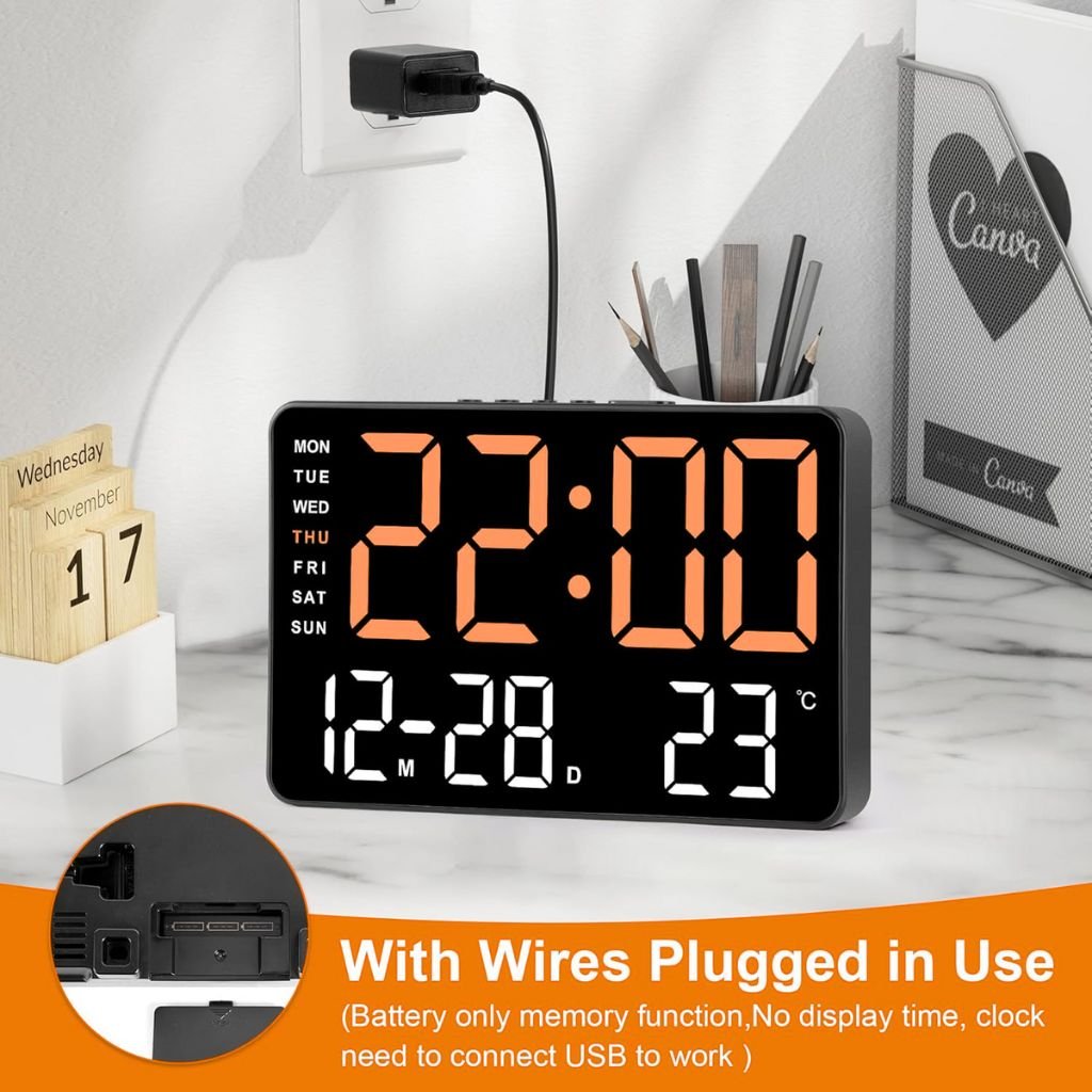 ساعة منبه رقمية بشاشة كبيرة مقاس 7.2 بوصة - Image 7