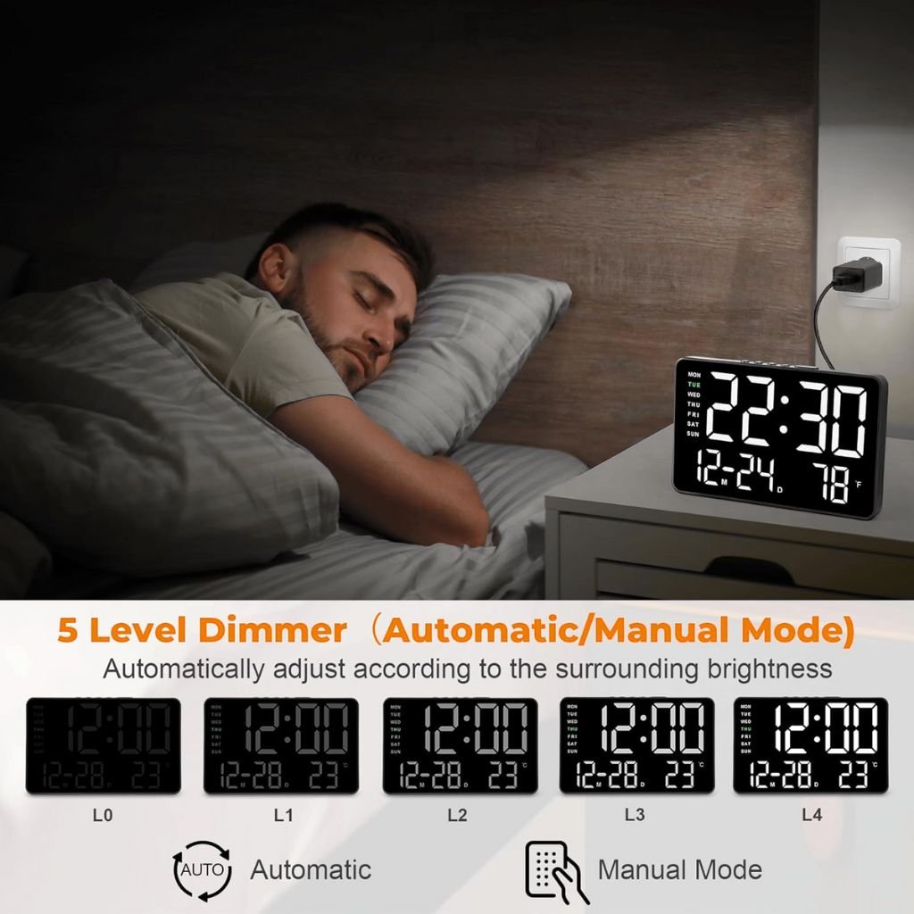 ساعة منبه رقمية بشاشة كبيرة مقاس 7.2 بوصة - Image 6