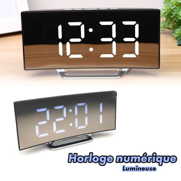 ساعة وساعة منبه مع ميزان حرارة إلكتروني للطاولة وإضاءة