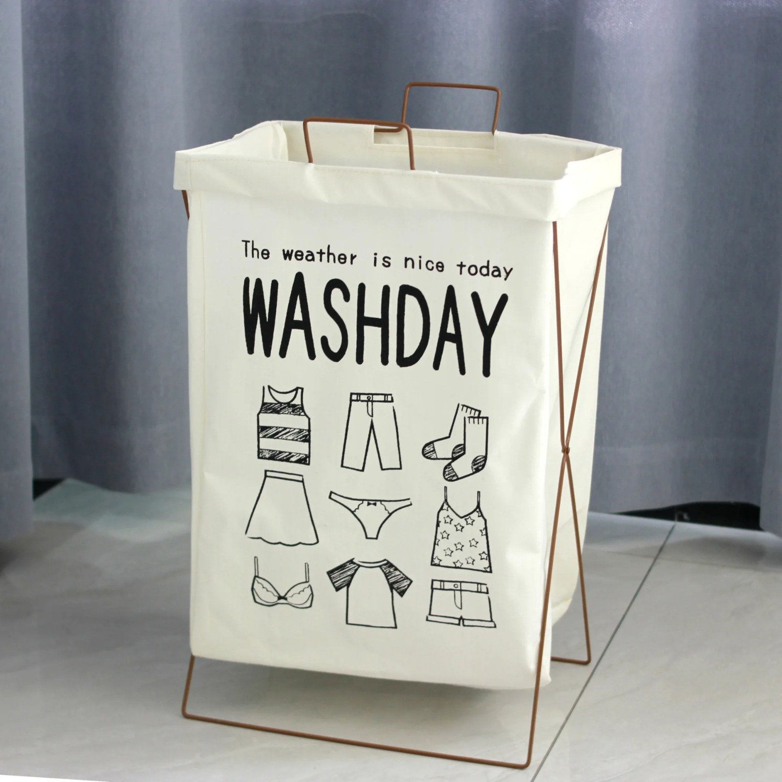 سلة غسيل قابلة للطي مع حامل حديدي على شكل - Image 4