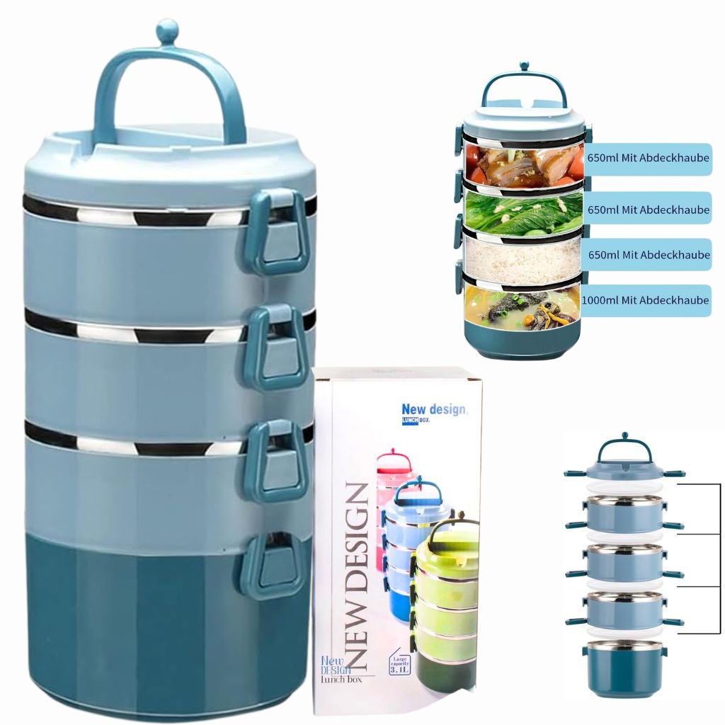 علبة غداء من الفولاذ المقاوم للصدأ بأربعة طبقات مع